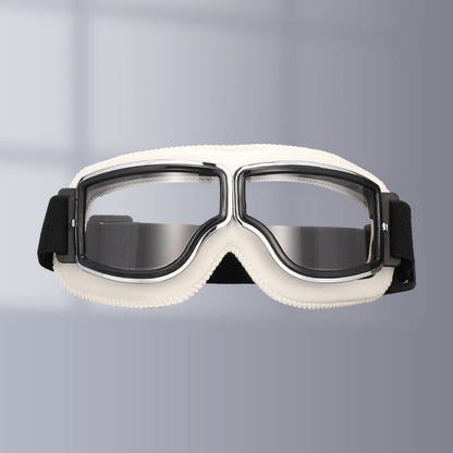Motorcycle Goggles Leather Frame Polycarbonate Lenses & Adjustable Strap