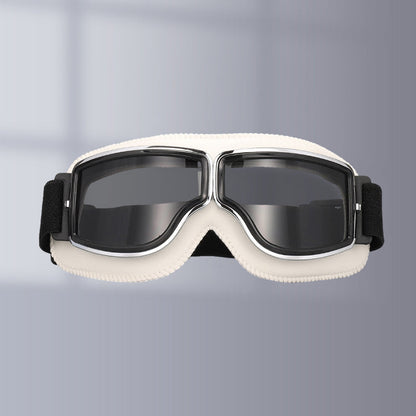 Motorcycle Goggles Leather Frame Polycarbonate Lenses & Adjustable Strap