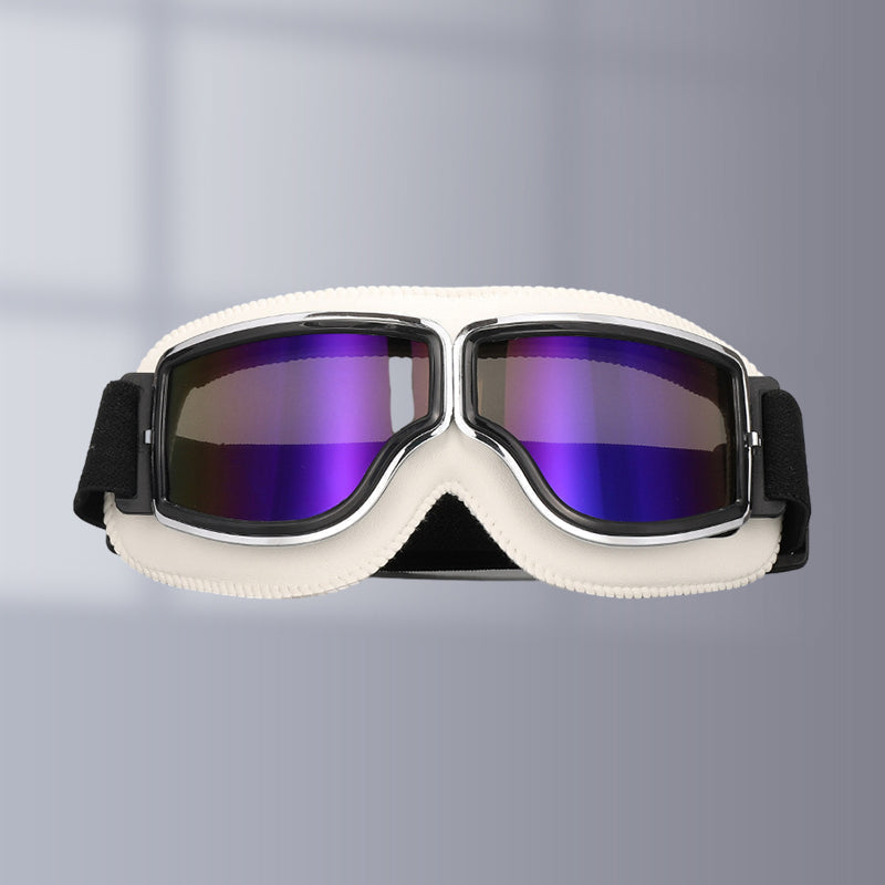 Motorcycle Goggles Leather Frame Polycarbonate Lenses & Adjustable Strap