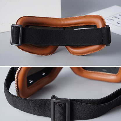 Motorcycle Goggles Leather Frame Polycarbonate Lenses & Adjustable Strap