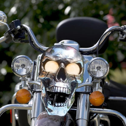 Motorcycle Headlight Skull Design Glowing LED Chrome Finish