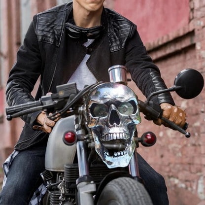 Motorcycle Headlight Skull Design Glowing LED Chrome Finish