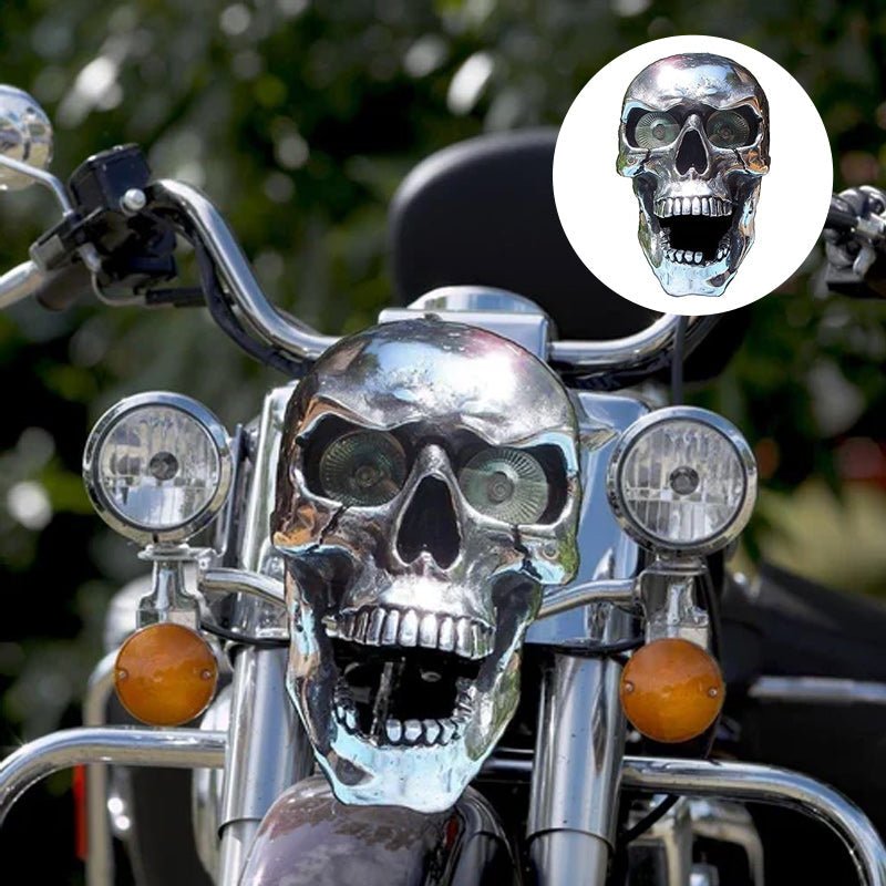 Motorcycle Headlight Skull Design Glowing LED Chrome Finish