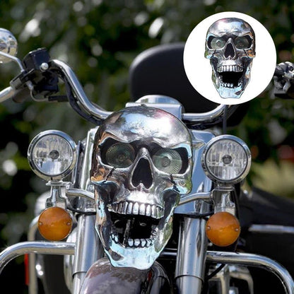 Motorcycle Headlight Skull Design Glowing LED Chrome Finish