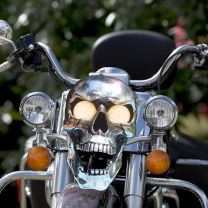 Motorcycle Headlight Skull Design Glowing LED Chrome Finish