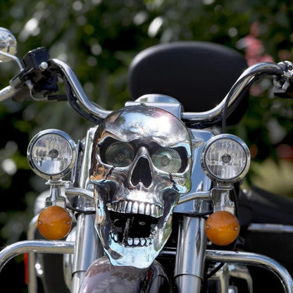 Motorcycle Headlight Skull Design Glowing LED Chrome Finish