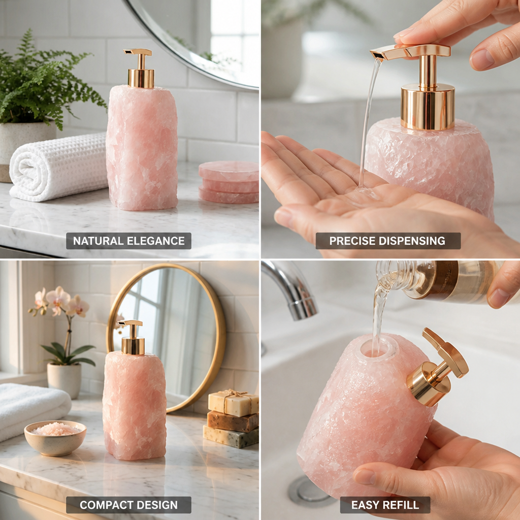 Natural Crystal Soap Dispenser (Gold Stainless Steel Pump)