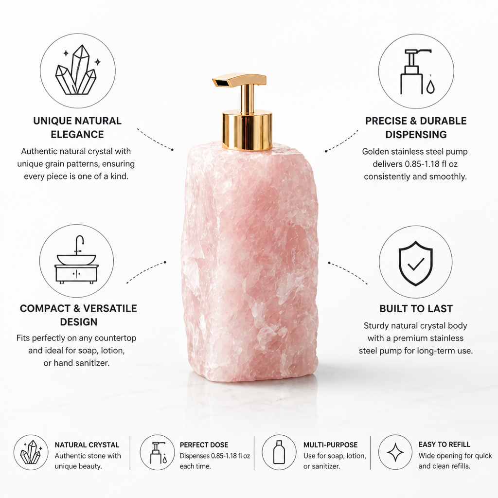 Natural Crystal Soap Dispenser (Gold Stainless Steel Pump)