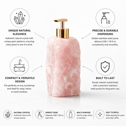 Natural Crystal Soap Dispenser (Gold Stainless Steel Pump)
