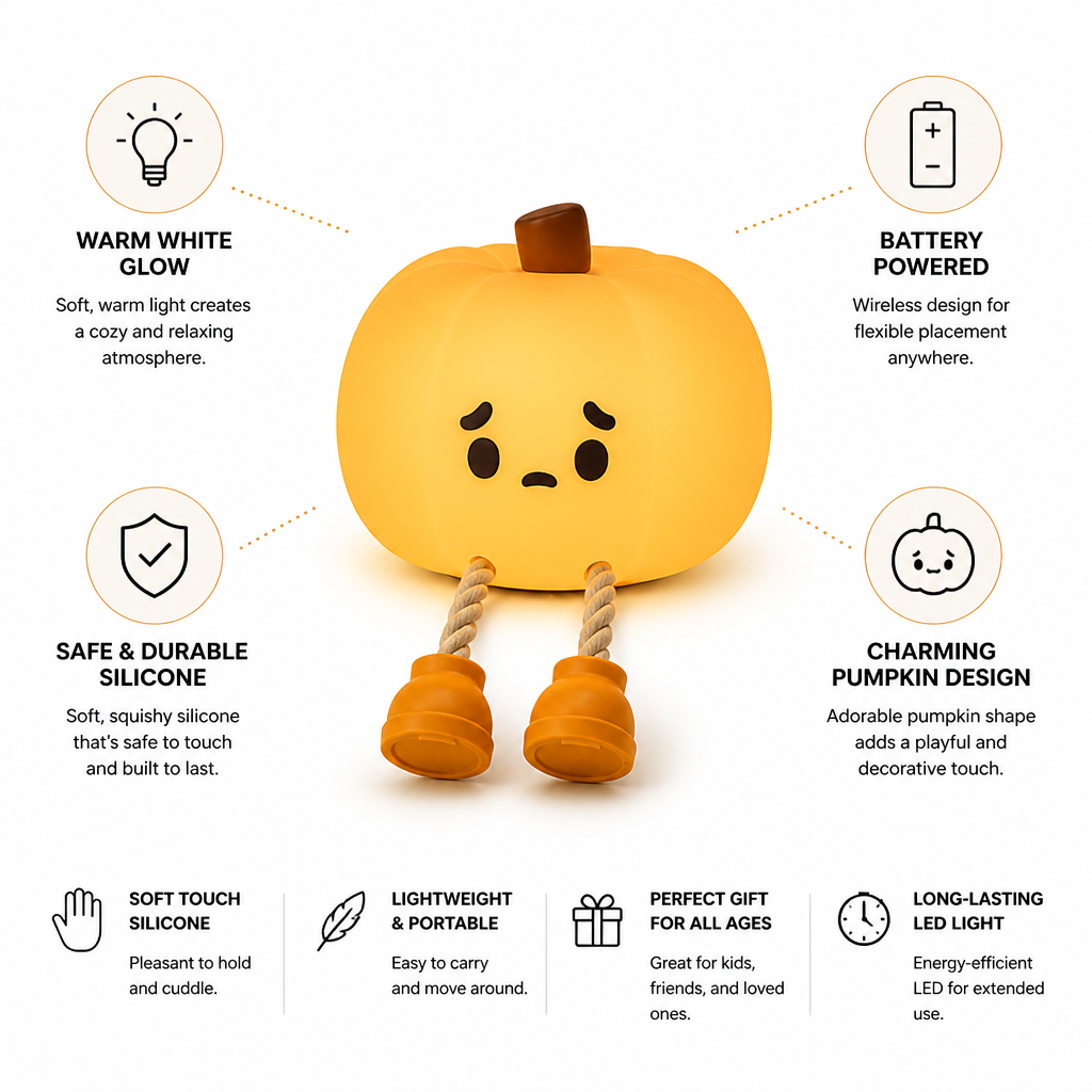 Night Light Pumpkin Silicone Warm Glow Battery-Powered
