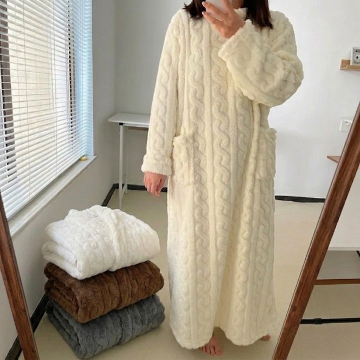 Nightgown Flannel Fleece Cable Knit Pockets