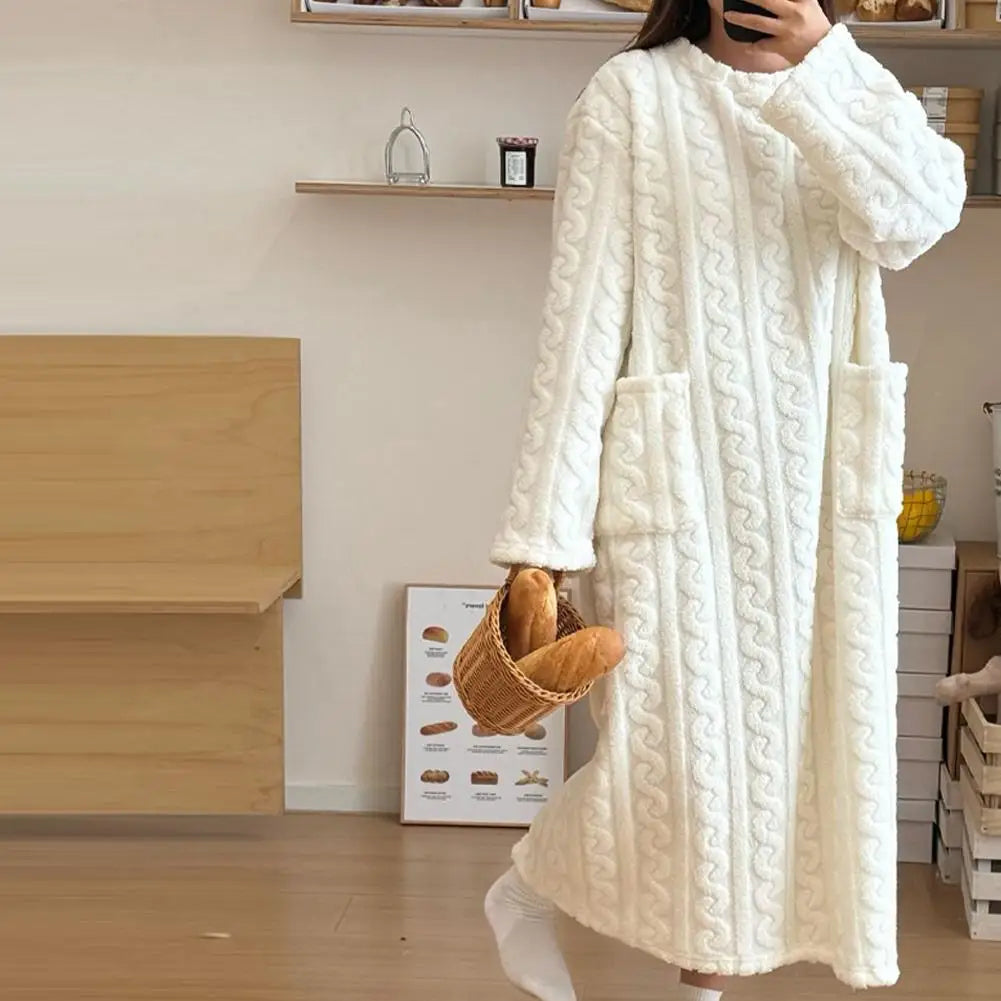 Nightgown Flannel Fleece Cable Knit Pockets