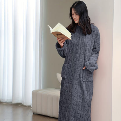 Nightgown Flannel Fleece Cable Knit Pockets