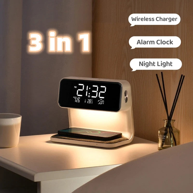 Nightstand Alarm Clock Wireless Charging & Touch Dimmer