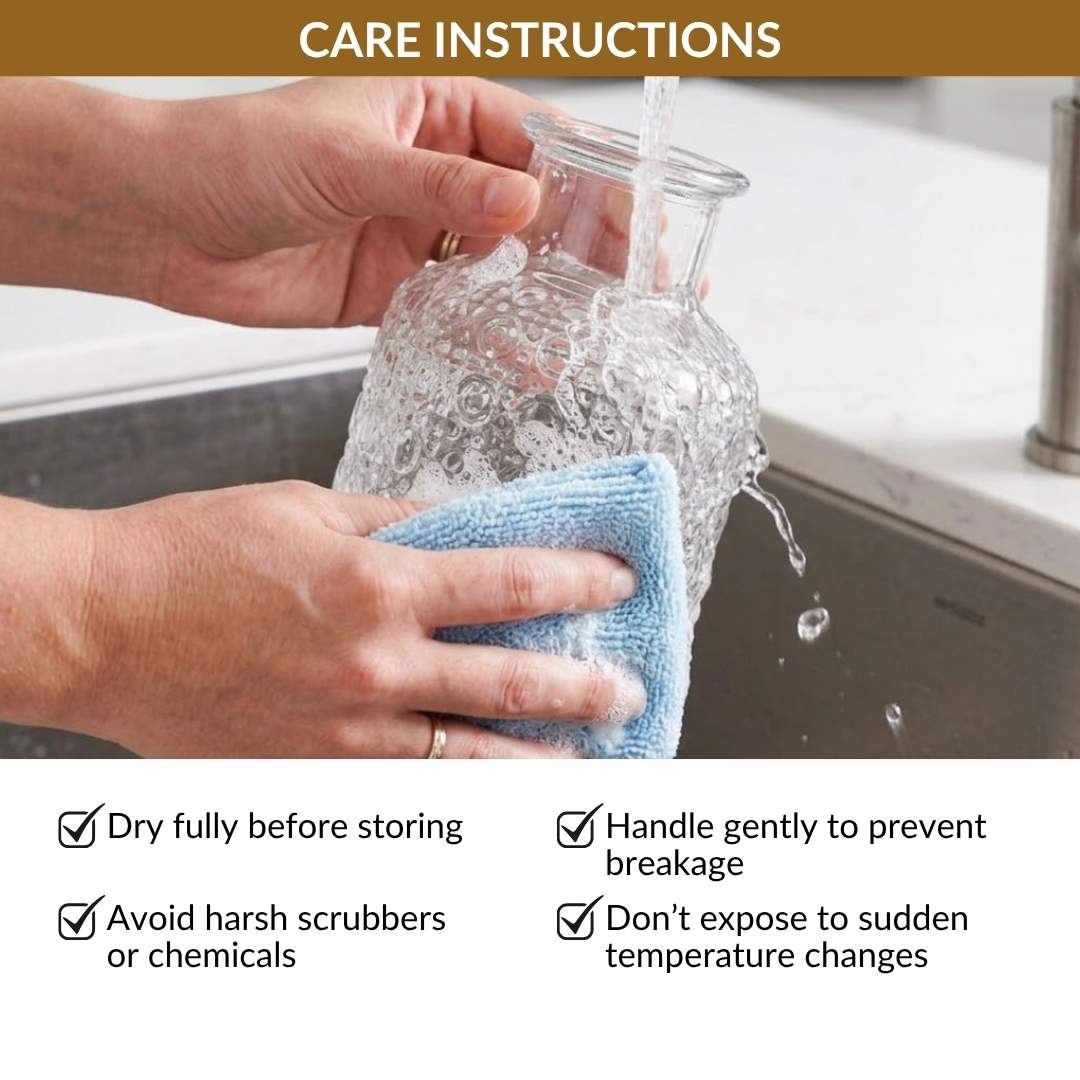 Nightstand Water Carafe Set Stackable Embossed Glass Lid