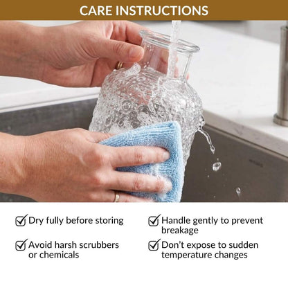 Nightstand Water Carafe Set Stackable Embossed Glass Lid