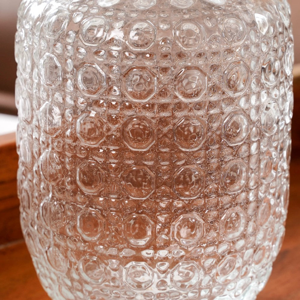 Nightstand Water Carafe Set Stackable Embossed Glass Lid