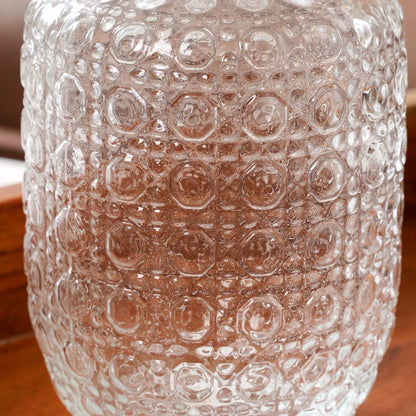 Nightstand Water Carafe Set Stackable Embossed Glass Lid