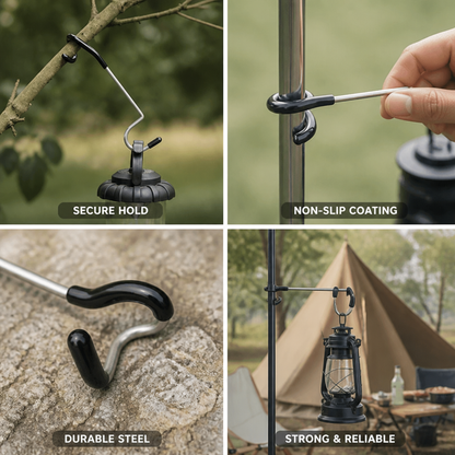 Non-Slip Rubber-Coated Stainless Steel Camping Hook (Fits Poles Up to 1.2 cm)