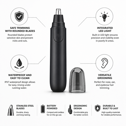 Nose & Ear Trimmer Waterproof LED Stainless Steel Blades