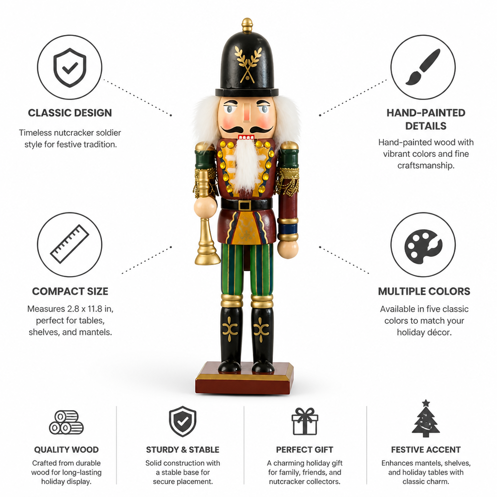 Nutcracker Soldier Hand-Painted Wood Tabletop 11.8 Inch