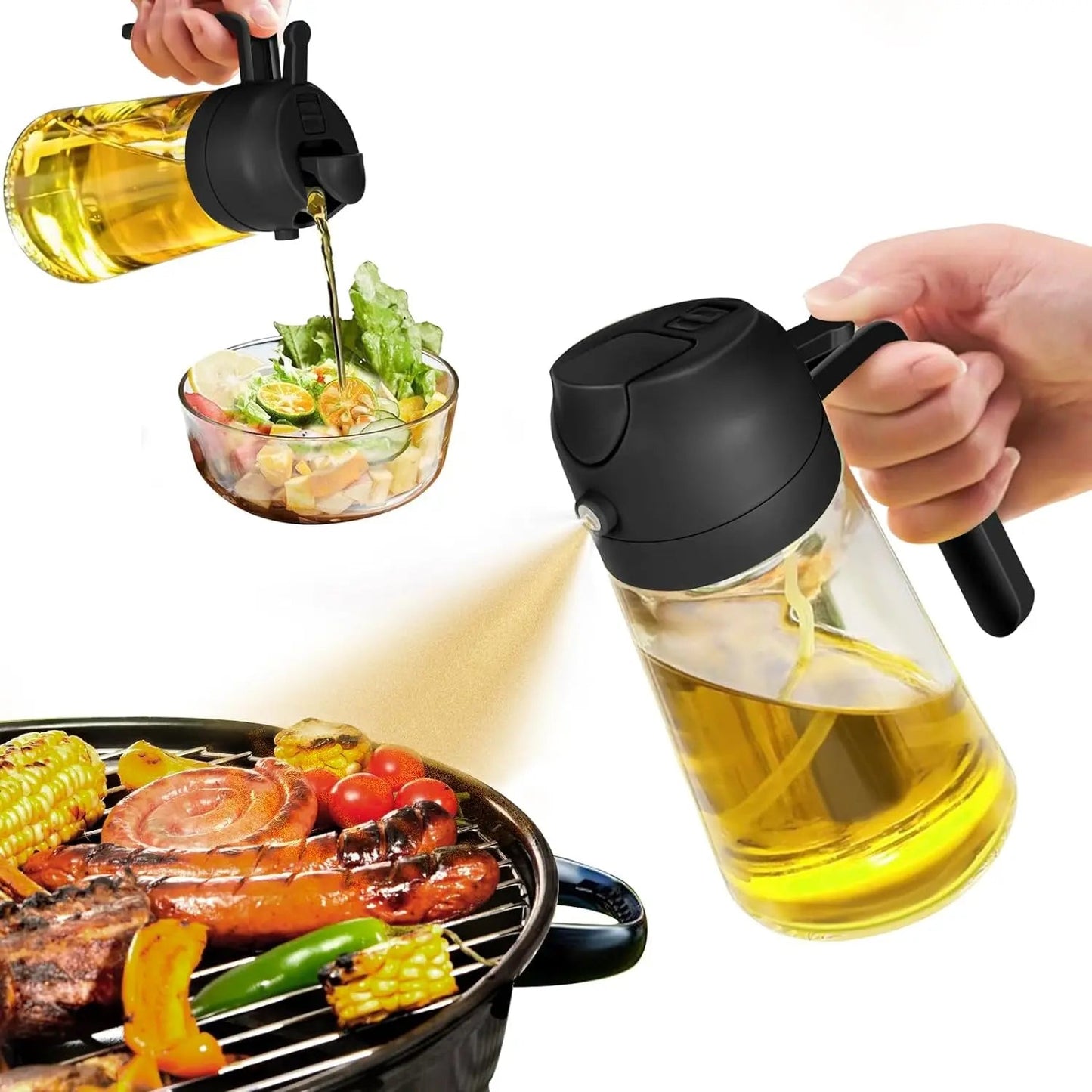 Oil Dispenser Bottle Glass Dual Spray & Pour