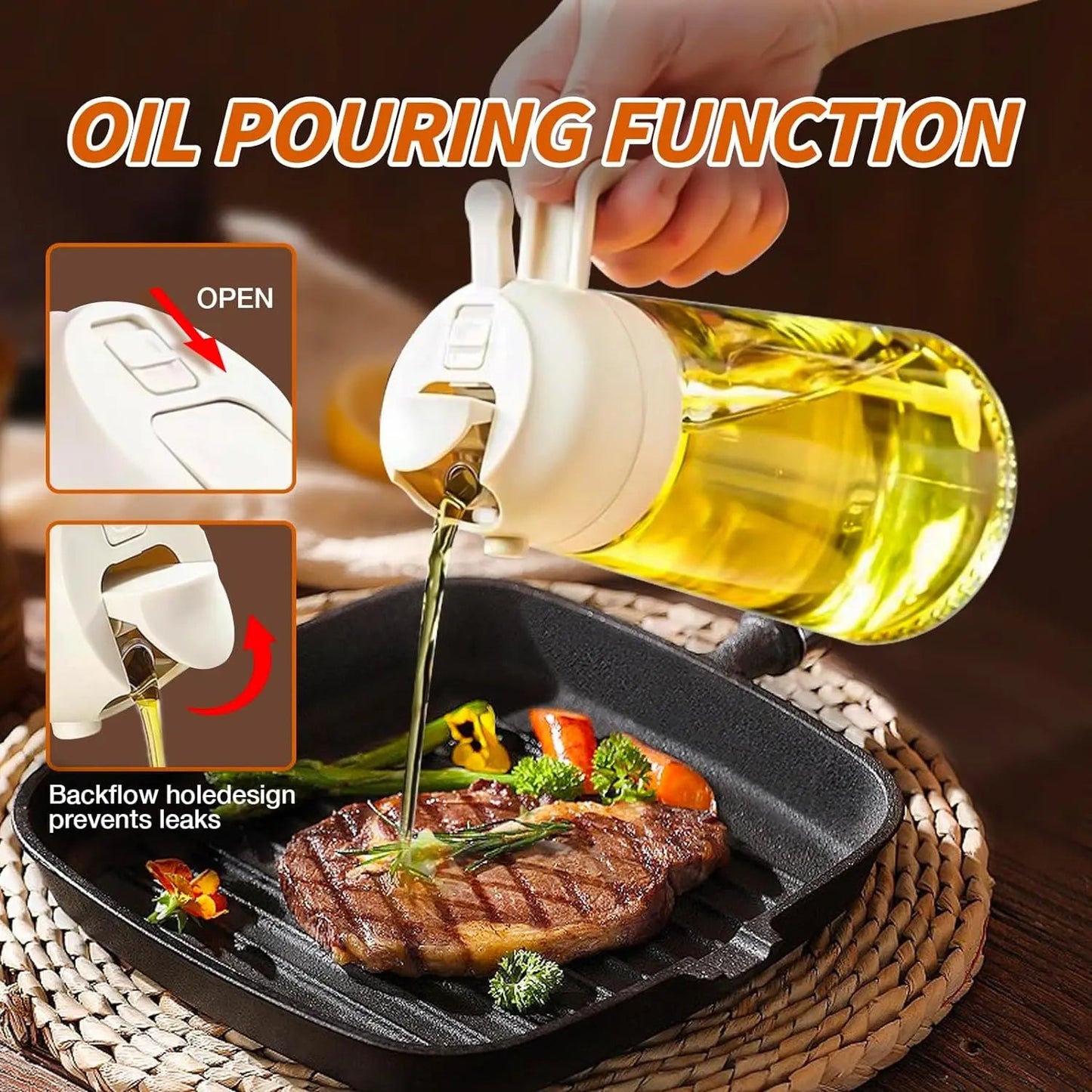 Oil Dispenser Bottle Glass Dual Spray & Pour