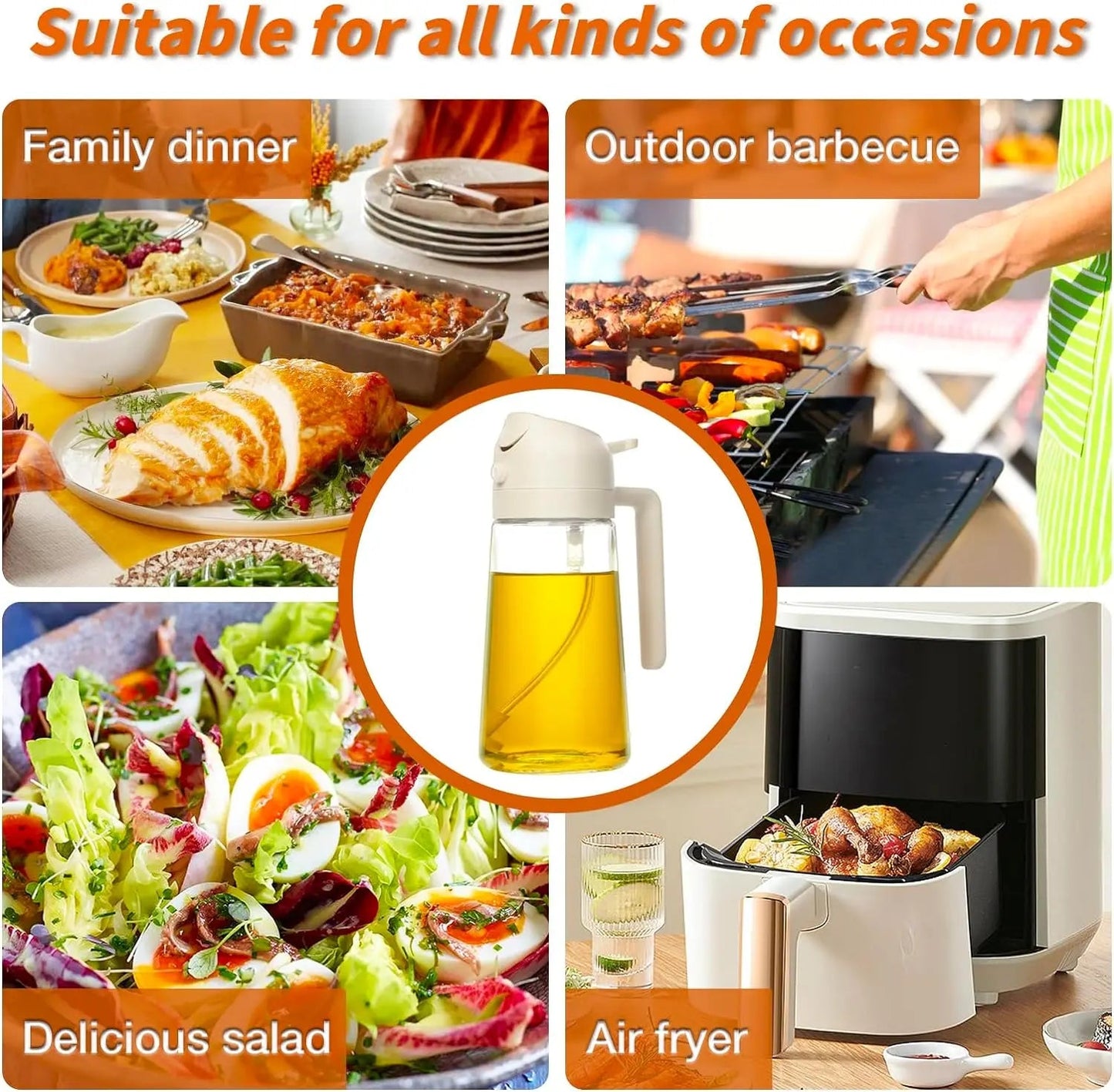 Oil Dispenser Bottle Glass Dual Spray & Pour