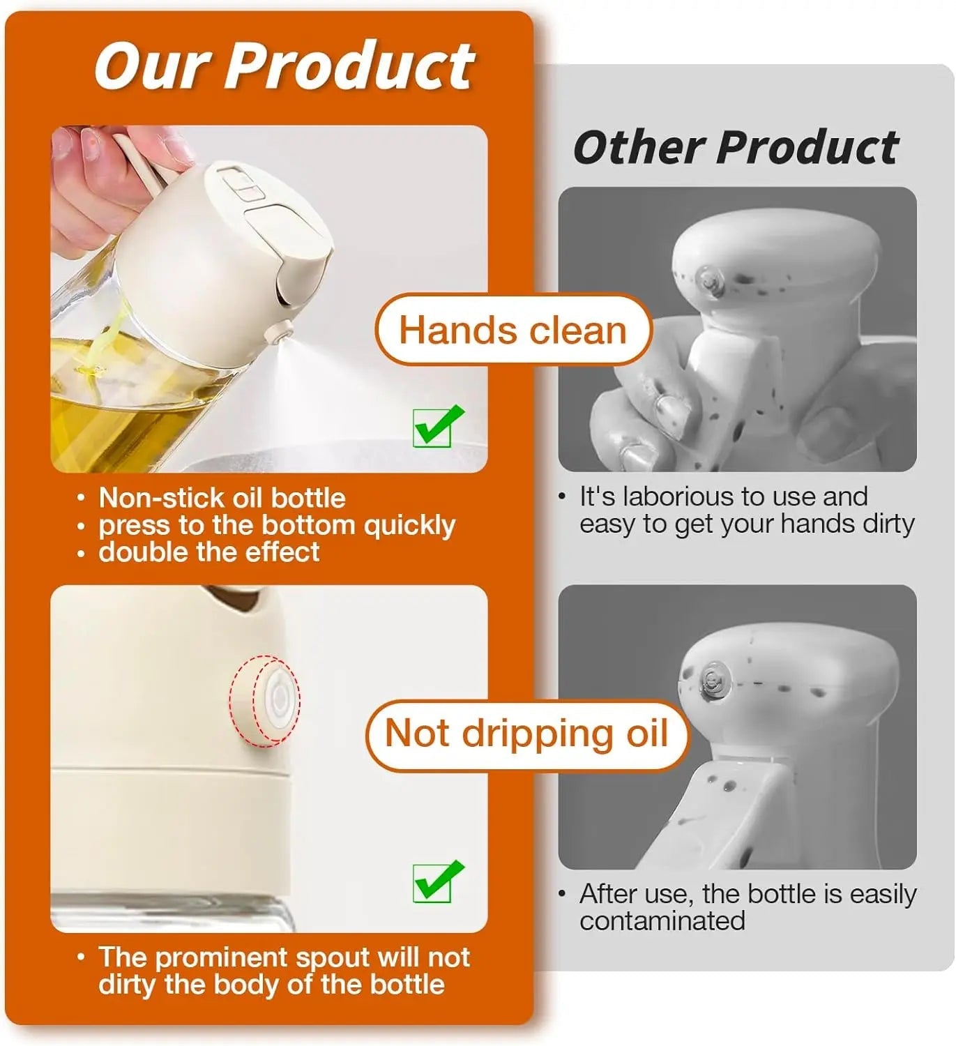 Oil Dispenser Bottle Glass Dual Spray & Pour