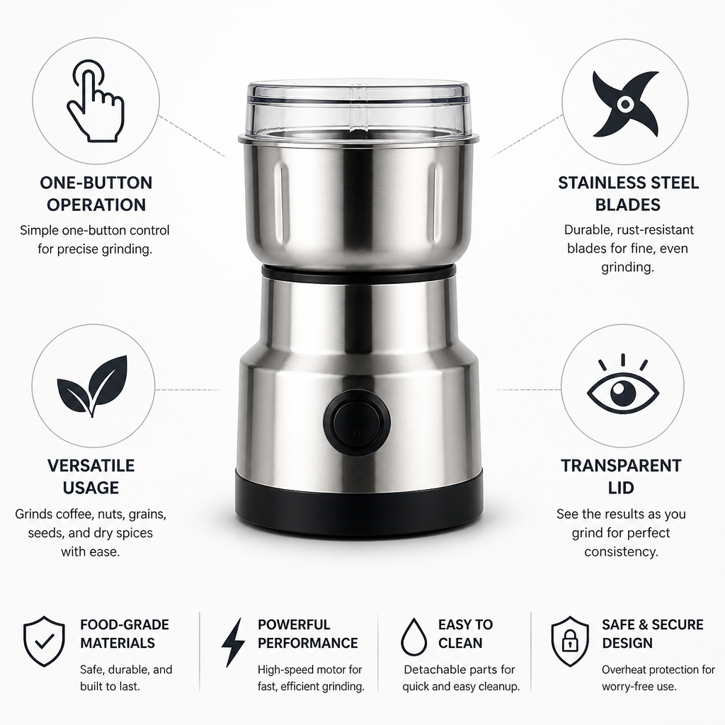 One-Button Stainless Steel Blade Mini Electric Food Grinder