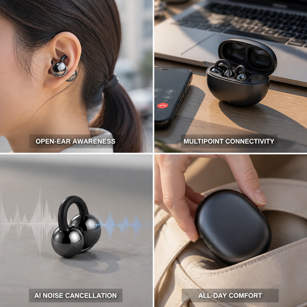 Open-Ear Clip-On Wireless Earbuds (AI Call Noise Cancellation)
