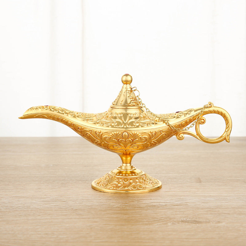 Ornamental Genie Lamp 3D Embossed Zinc Alloy Removable Lid