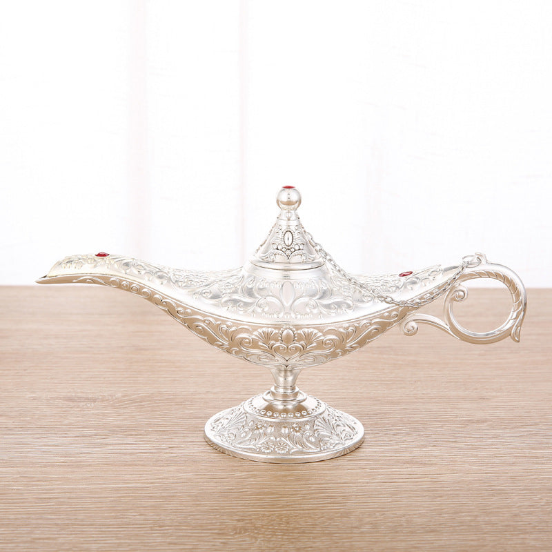 Ornamental Genie Lamp 3D Embossed Zinc Alloy Removable Lid