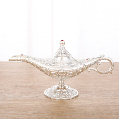 Ornamental Genie Lamp 3D Embossed Zinc Alloy Removable Lid