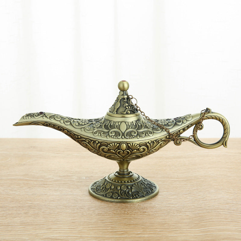 Ornamental Genie Lamp 3D Embossed Zinc Alloy Removable Lid