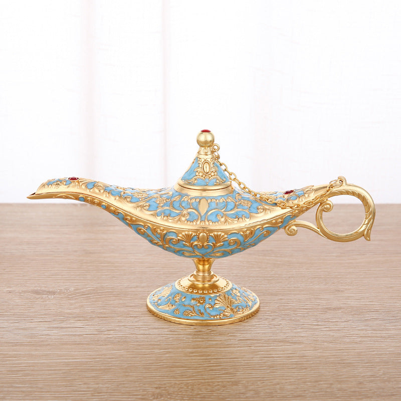 Ornamental Genie Lamp 3D Embossed Zinc Alloy Removable Lid