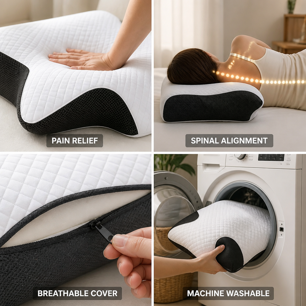 Orthopedic Pillow Ergonomic Contour Memory Foam & Washable Cover