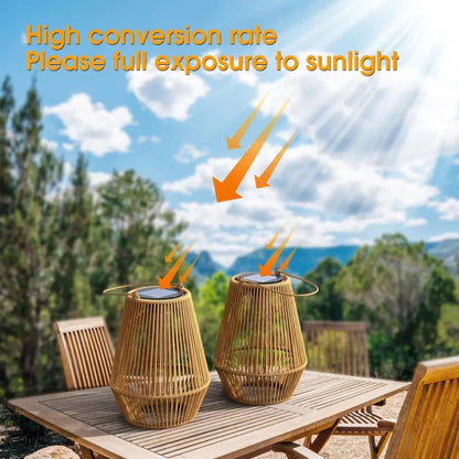 Outdoor Lantern Solar Powered Handwoven Rattan Waterproof