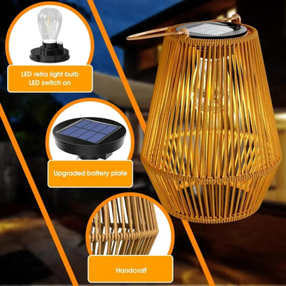 Outdoor Lantern Solar Powered Handwoven Rattan Waterproof