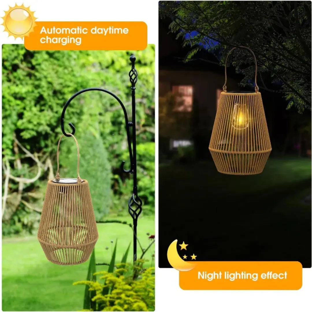 Outdoor Lantern Solar Powered Handwoven Rattan Waterproof