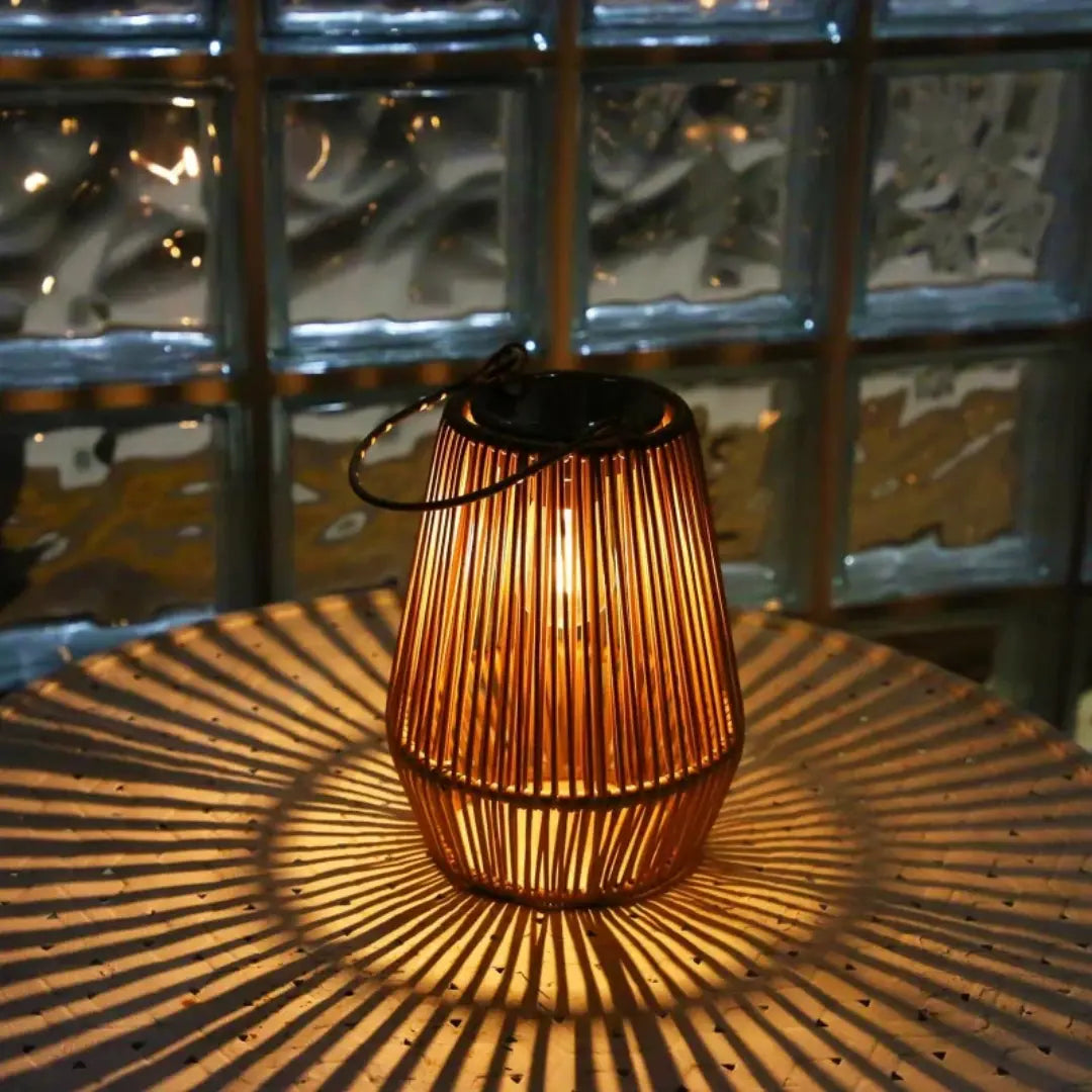 Outdoor Lantern Solar Powered Handwoven Rattan Waterproof
