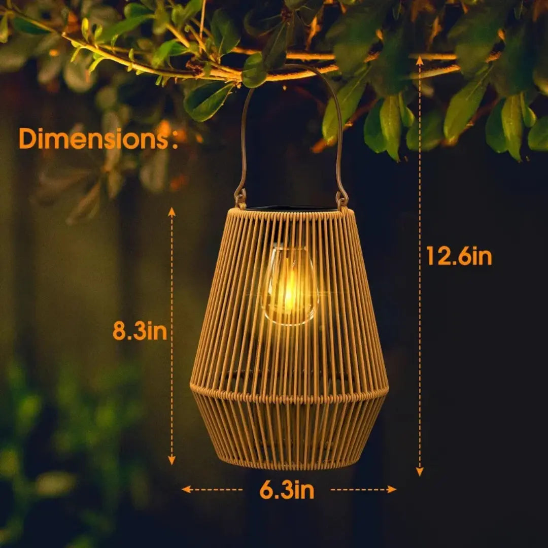 Outdoor Lantern Solar Powered Handwoven Rattan Waterproof