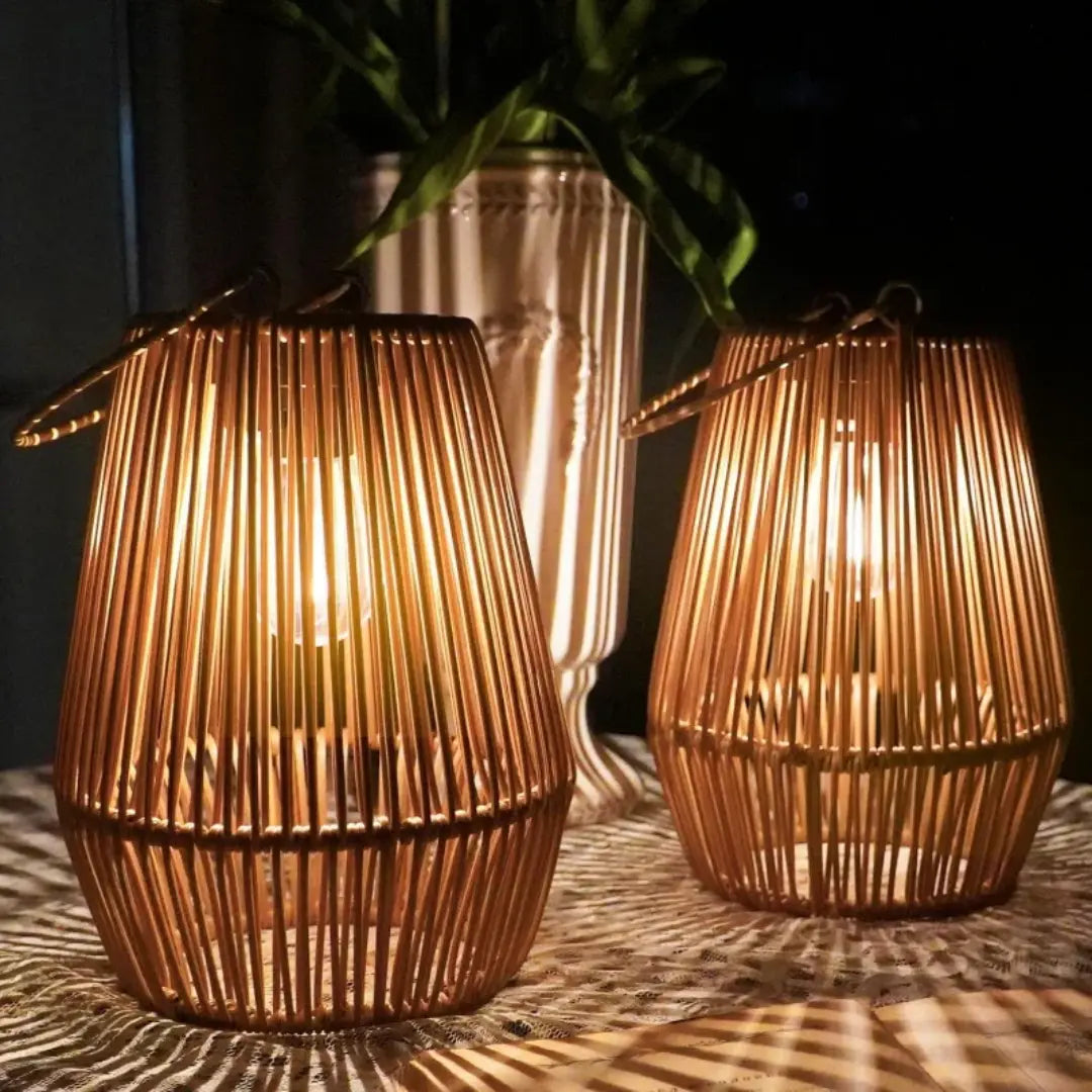 Outdoor Lantern Solar Powered Handwoven Rattan Waterproof