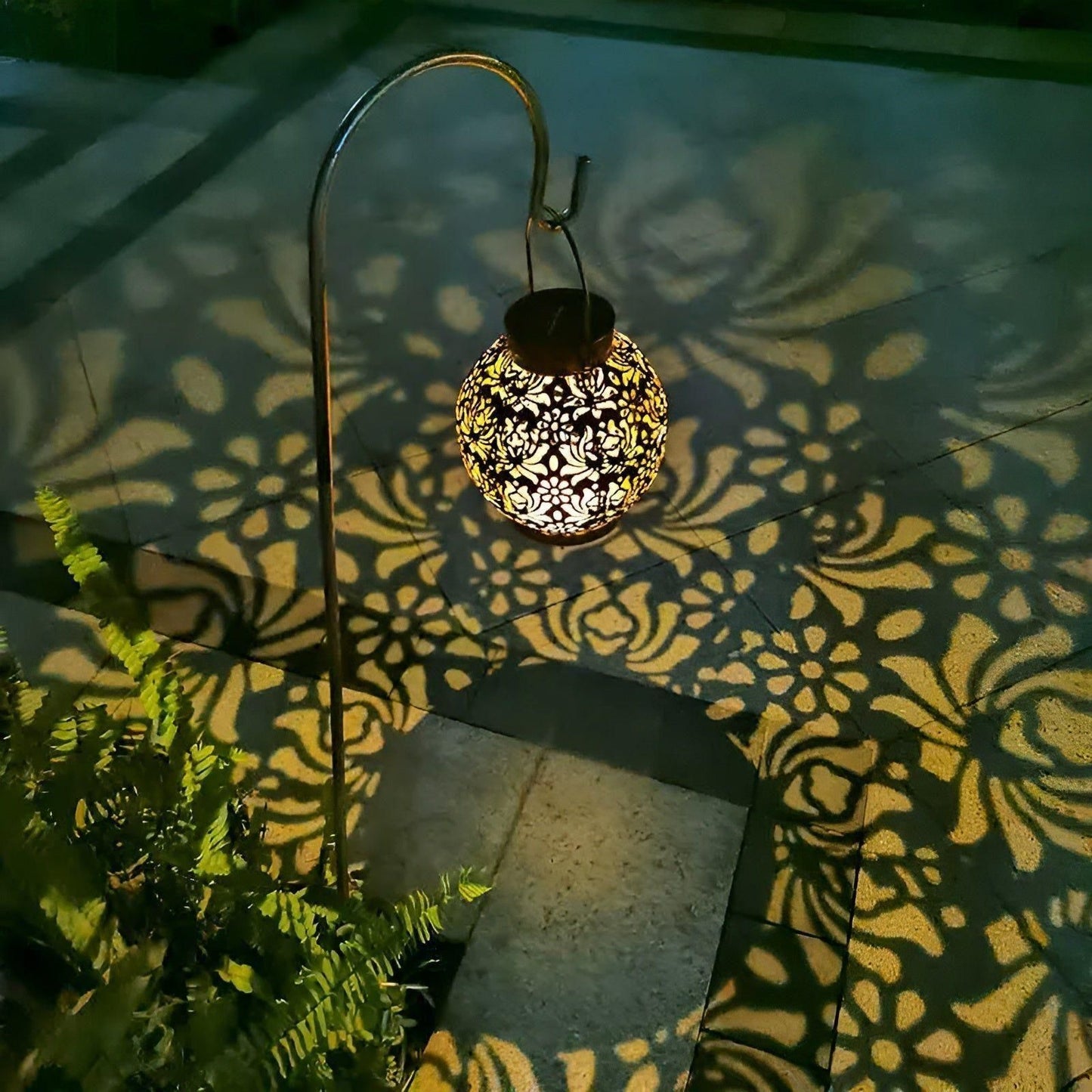 Outdoor Solar Hanging Lamp Metal Globe Warm White LED Weatherproof