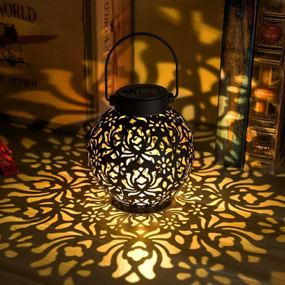Outdoor Solar Hanging Lamp Metal Globe Warm White LED Weatherproof