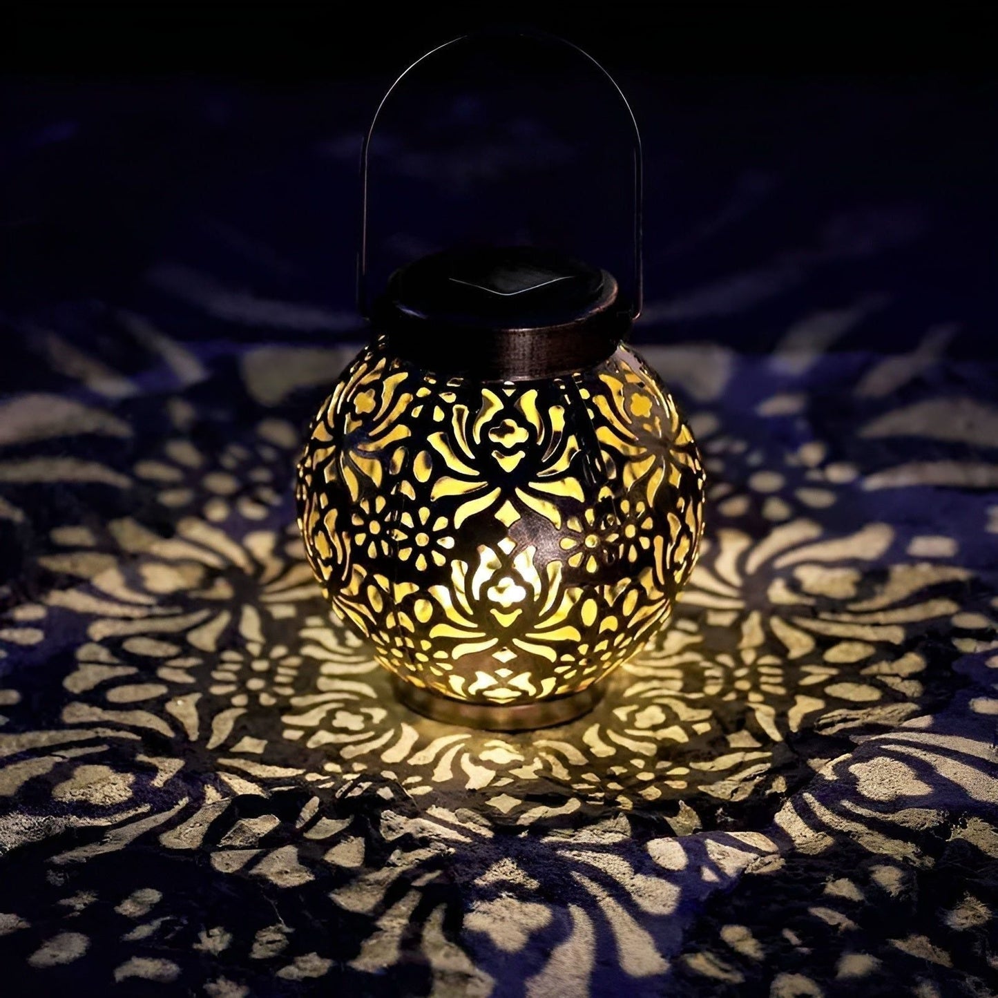 Outdoor Solar Hanging Lamp Metal Globe Warm White LED Weatherproof