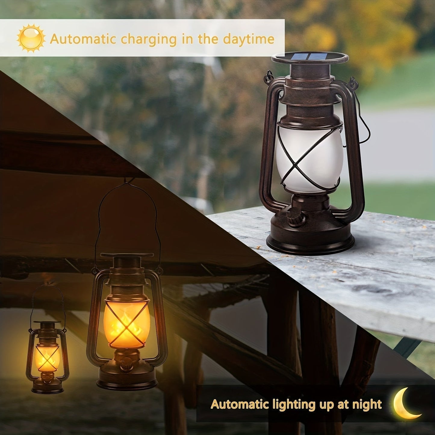 Outdoor Solar Lantern Flickering Flame Solar-Powered & Weather-Resistant