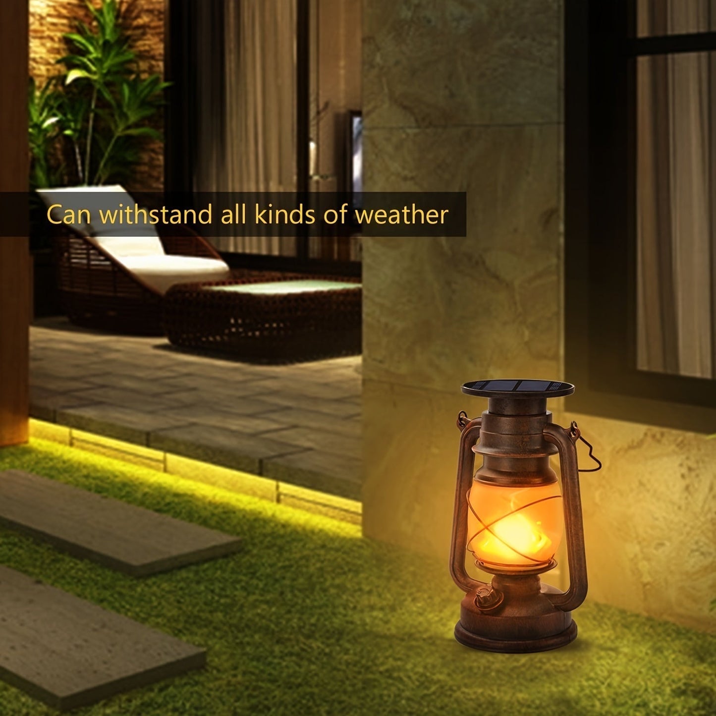 Outdoor Solar Lantern Flickering Flame Solar-Powered & Weather-Resistant