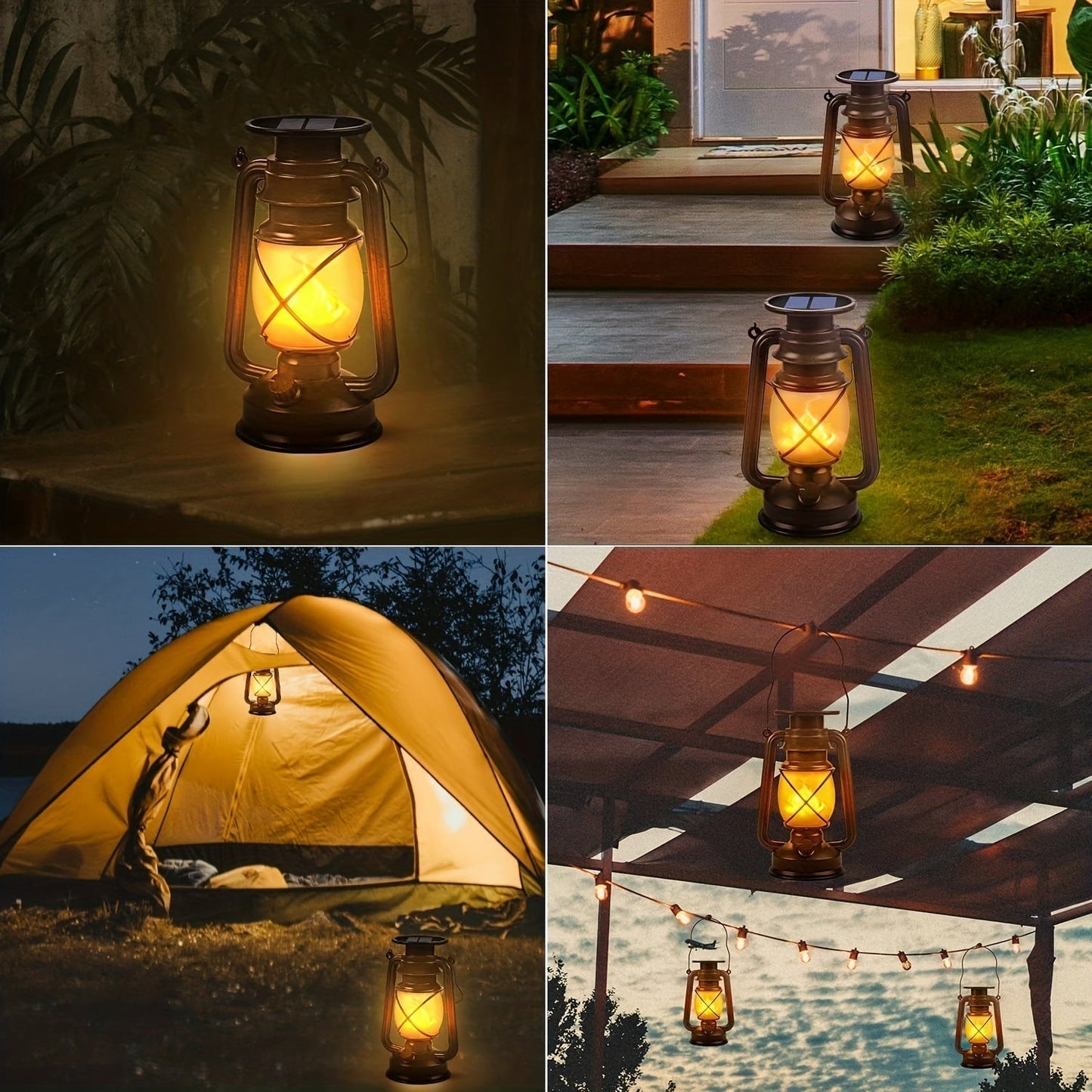 Outdoor Solar Lantern Flickering Flame Solar-Powered & Weather-Resistant