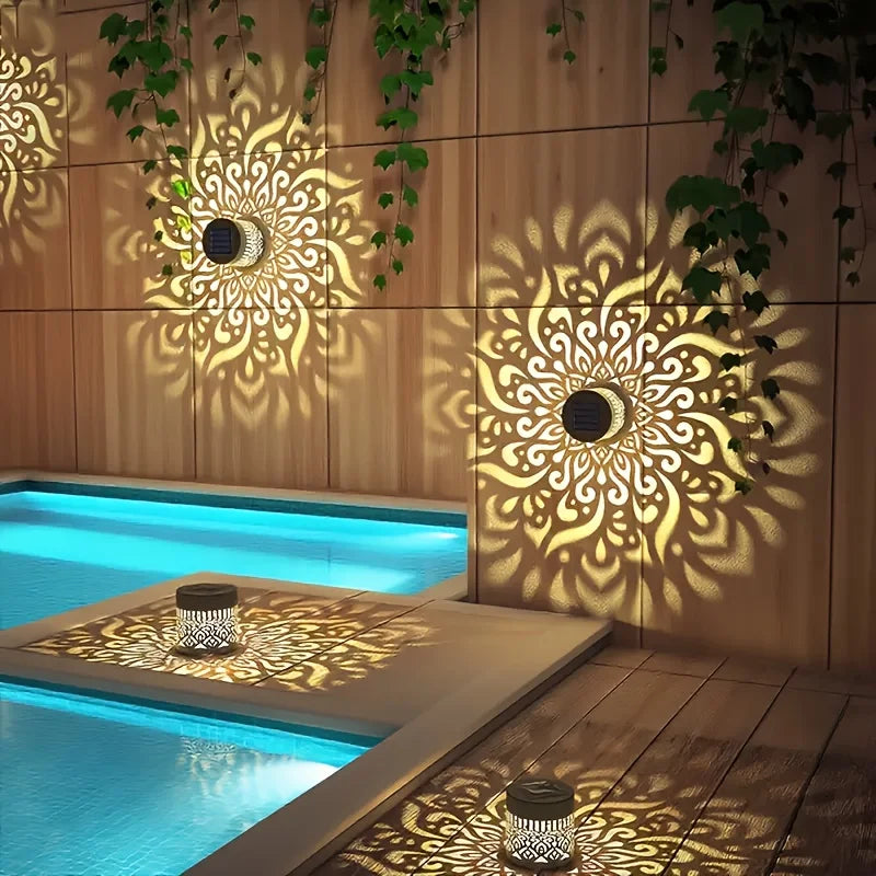 Outdoor Solar Lantern Floral Shadow Projection Weatherproof